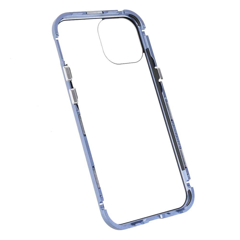iPhone 13 Magnetische Alu Schutzhülle mit Panzer Glas Backcover   Privacy Displayschutz (Magnet-Technologie) - Blau