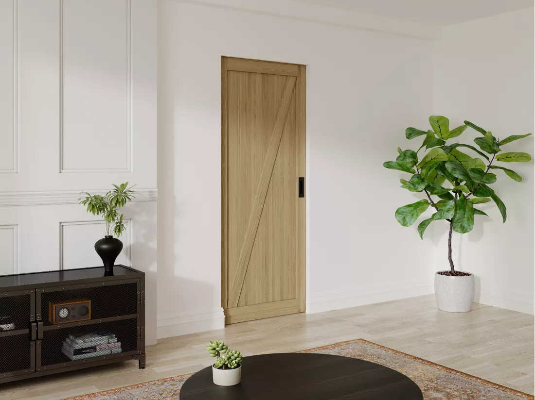 Porte coulissante avec système à galandage en bois et MDF - Naturel clair - H205 x L83 cm - BALERMA