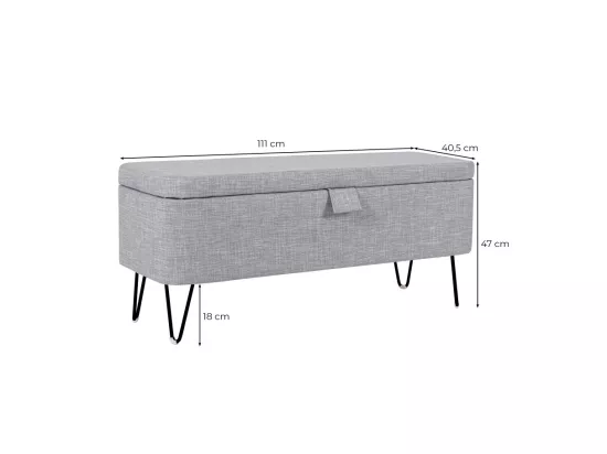 Bout de Lit avec Rangement en Tissu Pieds Épingles Noirs - L101cm