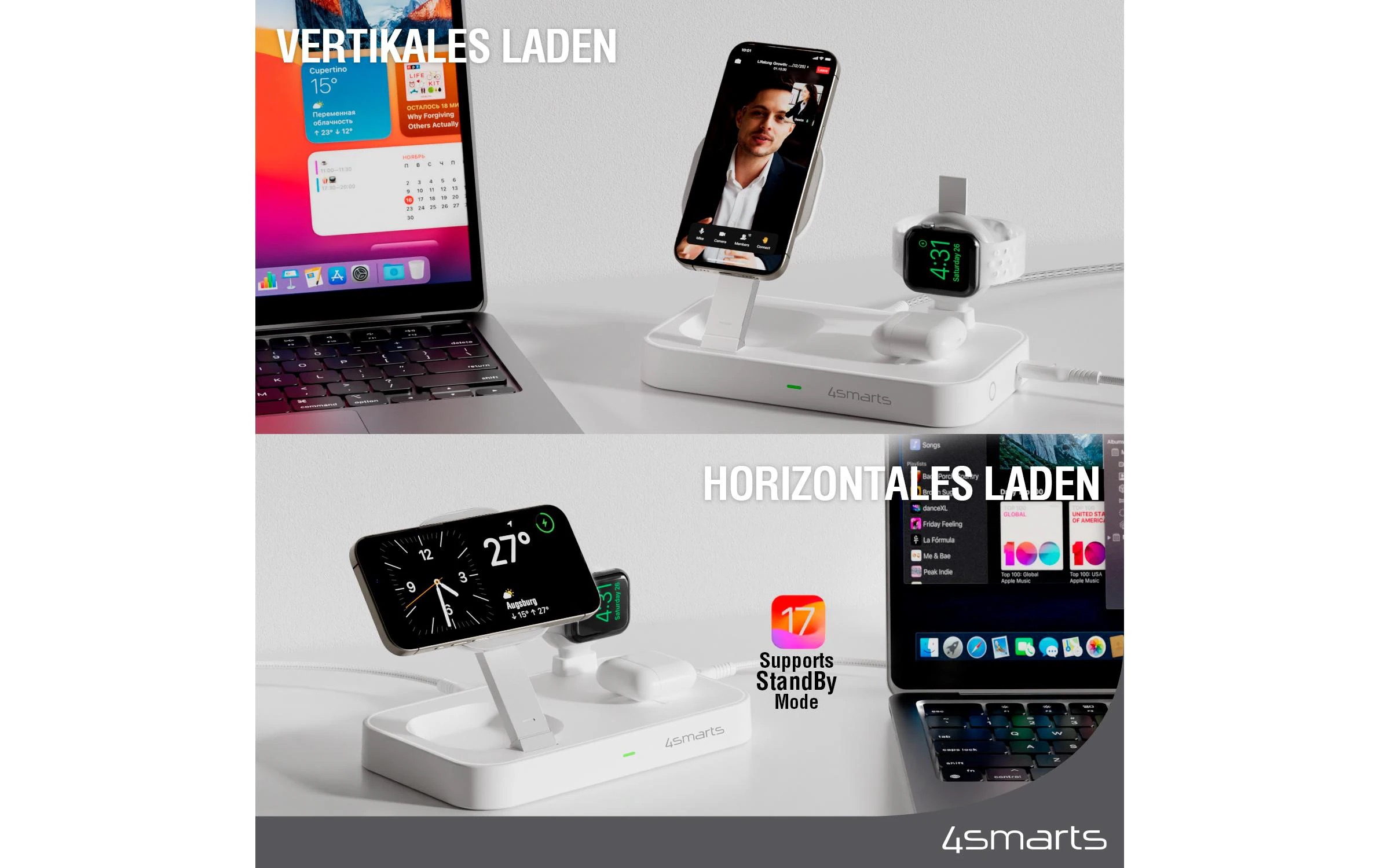 (25W) 3in1 Qi2 Trident MagSafe Wireless Charger MFI Ladegerät inkl. (35W) Netzteil   USB C Kabel (4S540999) - Weiss