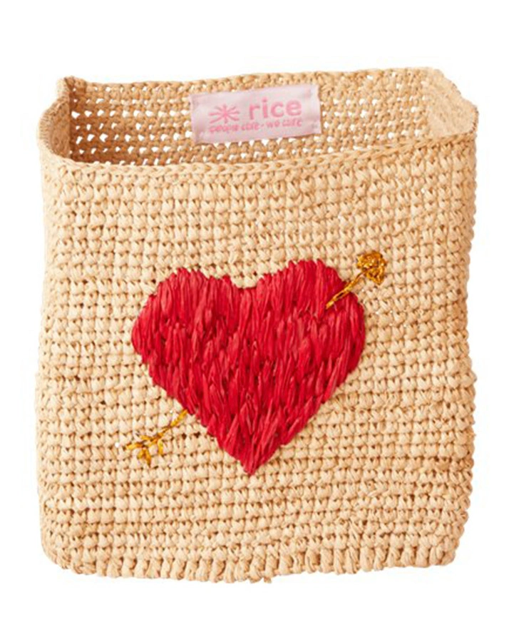 Raffia-Korb SQUARE – HEART 3er-Set in natur