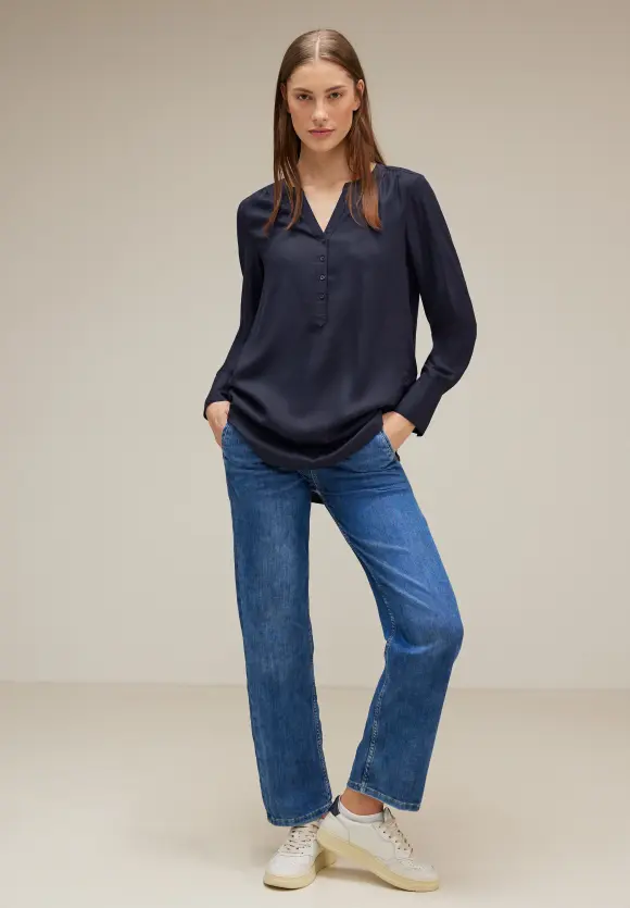 Longbluse in Unifarbe - deep blue