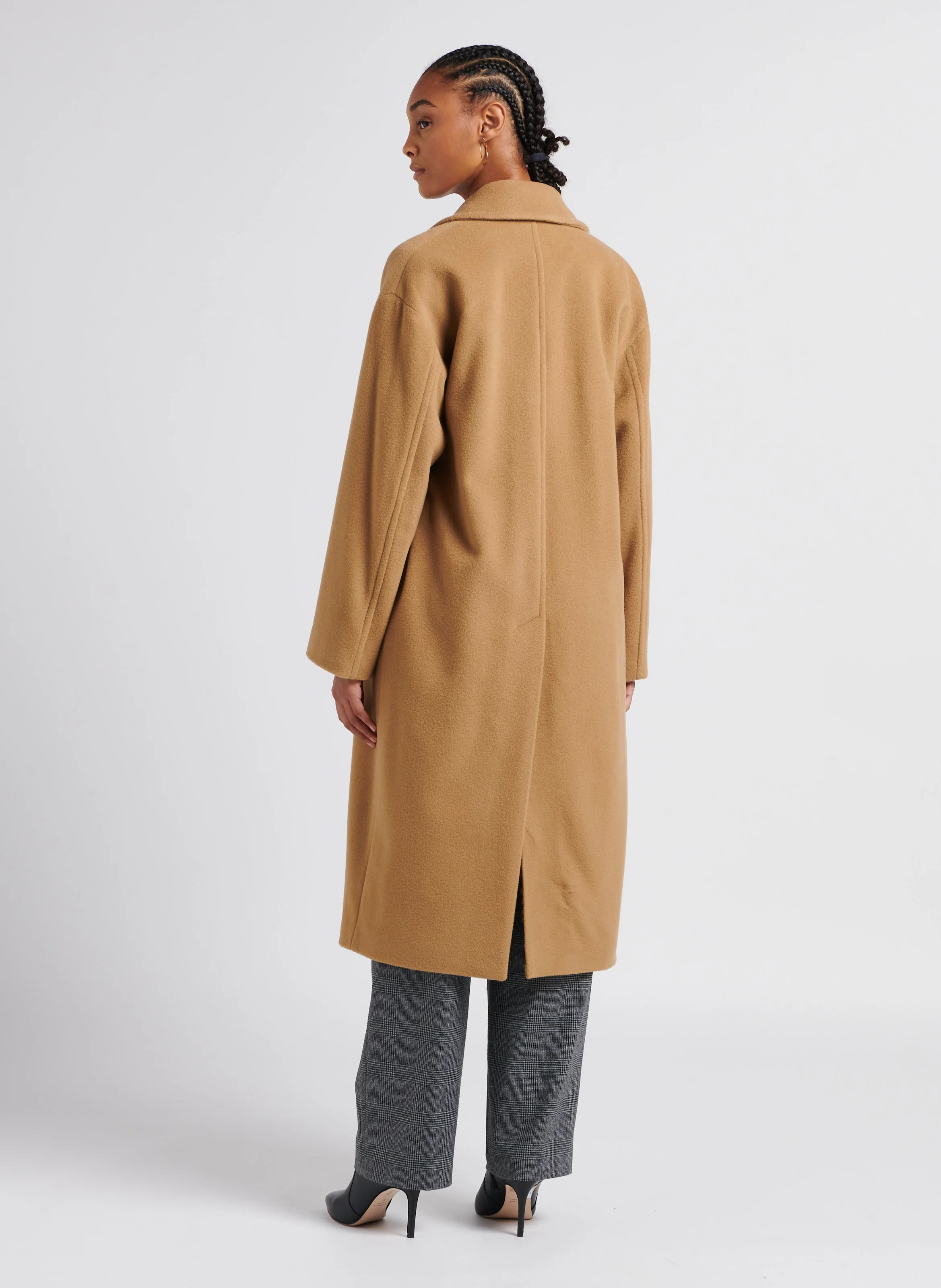 ECOMMERCE - Manteau long col tailleur en laine mélangée | Marron