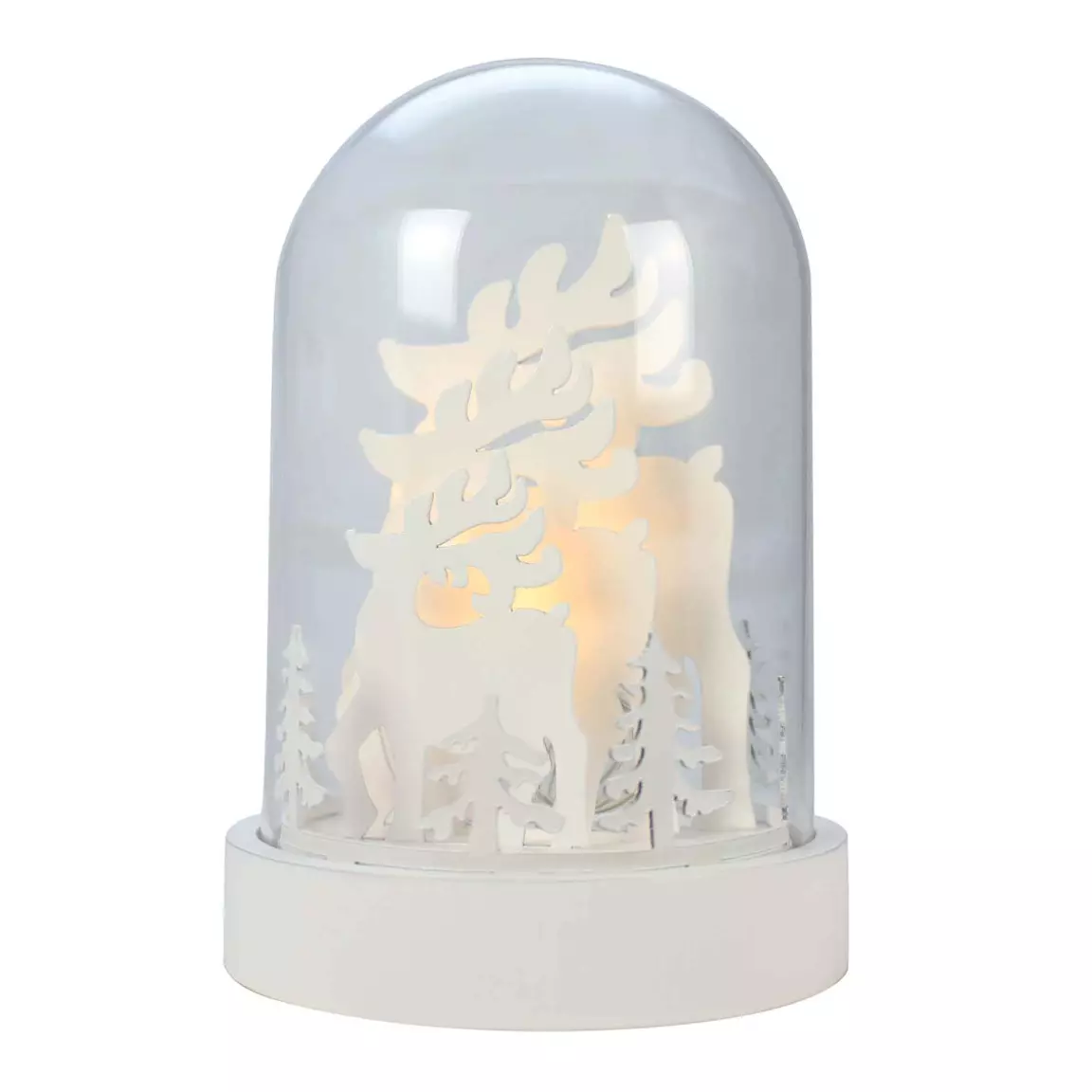 Cloche en verre lumineuse à piles (H18 cm) Rennes blanc chaud