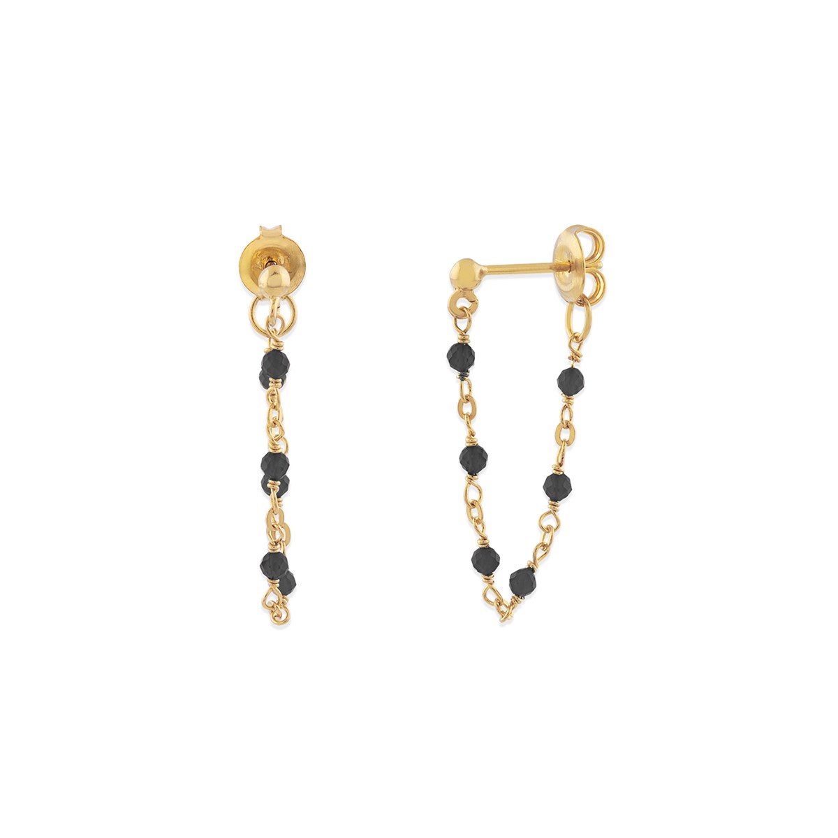 Boucles D'oreilles Argent Doré Chaine Et Pierres Naturelles Noir