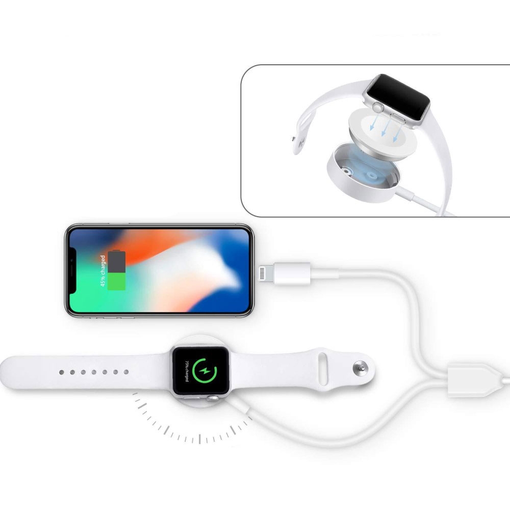 (1m) 2in1 USB A auf Lightning / Apple Watch Magnetisches Ladekabel Datenkabel - Weiss