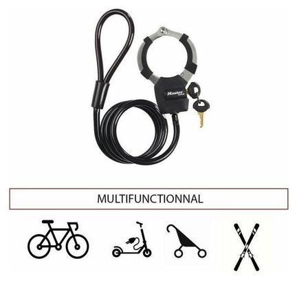 ANTIVOL VELO CABLE A BOUCLE AVEC MENOTTE MASTERLOCK STREET CUFF DIAM 8mm L1M - LIVRE AVEC 4 CLES  -NIVEAU SECURITE 6