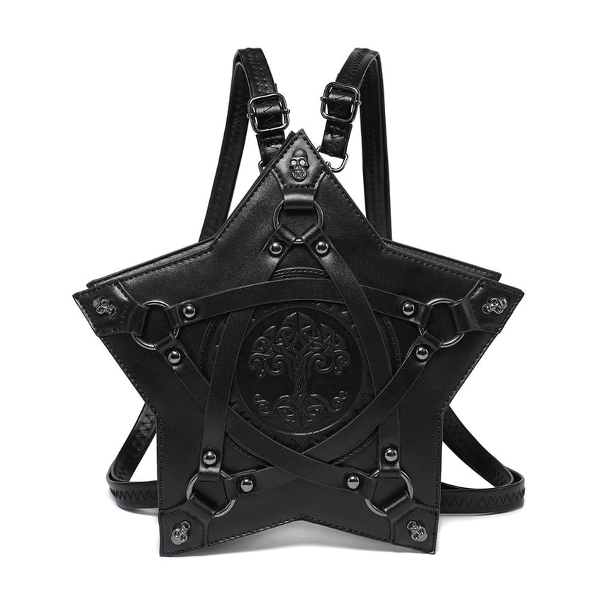 Malnia Home - Rugzak / Crossbodytas van imitatieleer met stervormige ketting en reliëf en studs