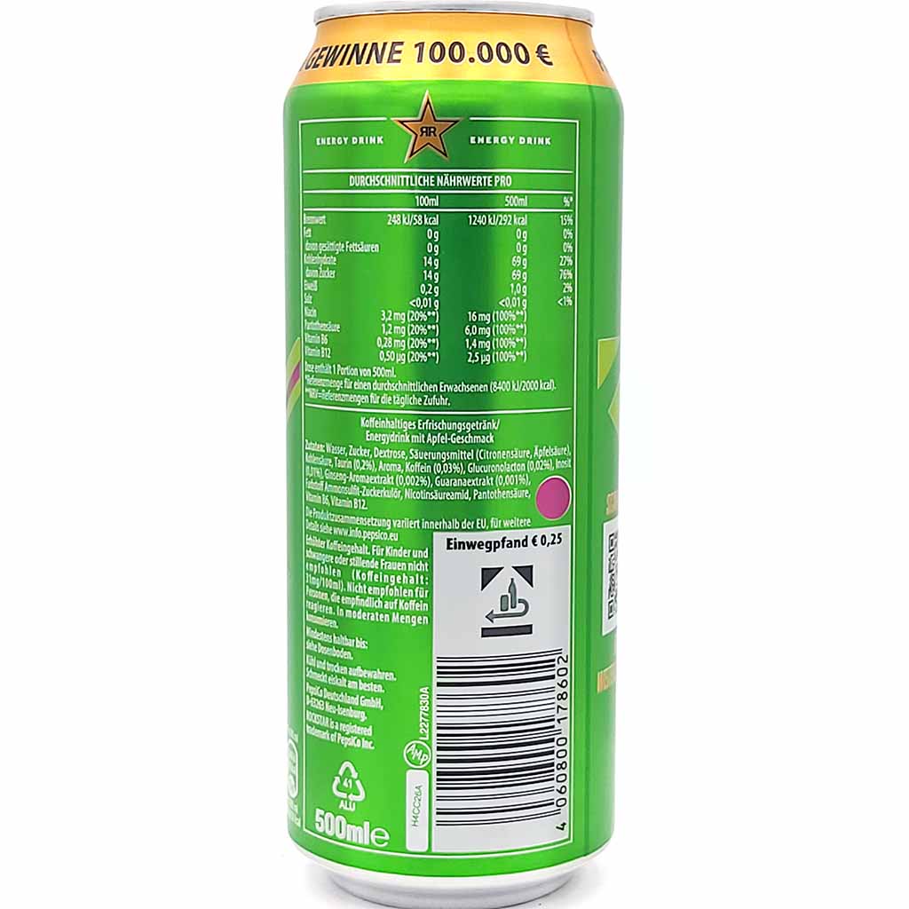 12x Rockstar Energy Drink Sour Apple Flavour Dosen 12x500ml=6L MHD:15.4.26