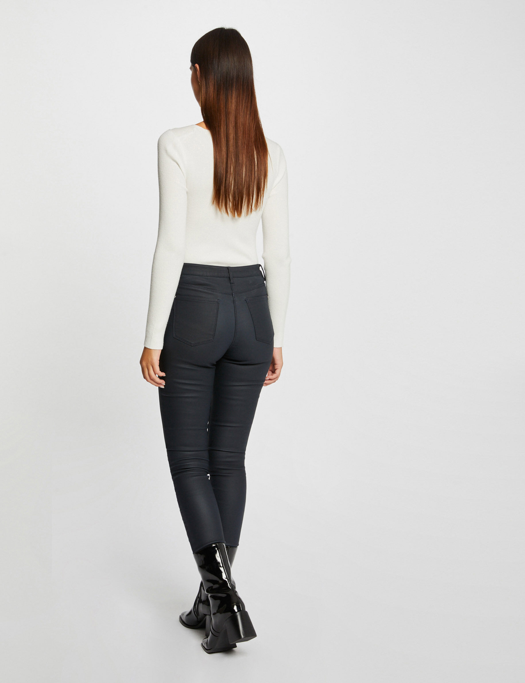 Pantalon skinny enduit détails zippés marine femme - marine