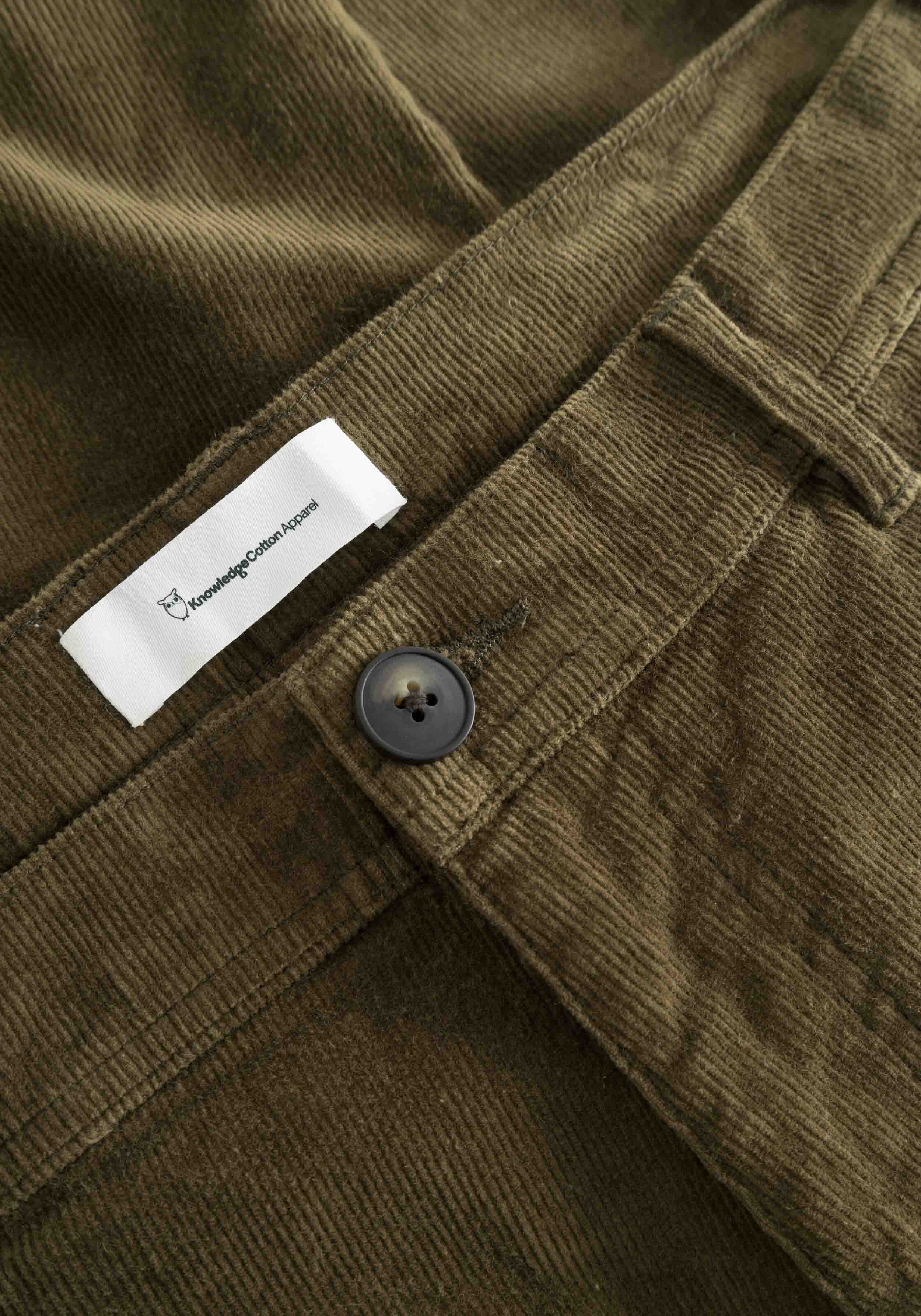 Knowledge Cotton Apparel Cord-Hose Flint Wide Corduroy Chino Pants Dark Olive