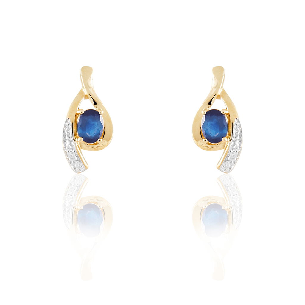 Boucles D'oreilles Puces Sagesse Or Jaune Saphir Et Diamant