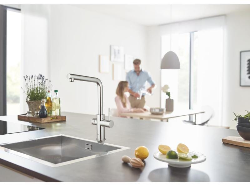 GROHE Küchenarmatur Blue Home L-Auslauf, Starter Kit, Chrom Die frischste Wasserquellen