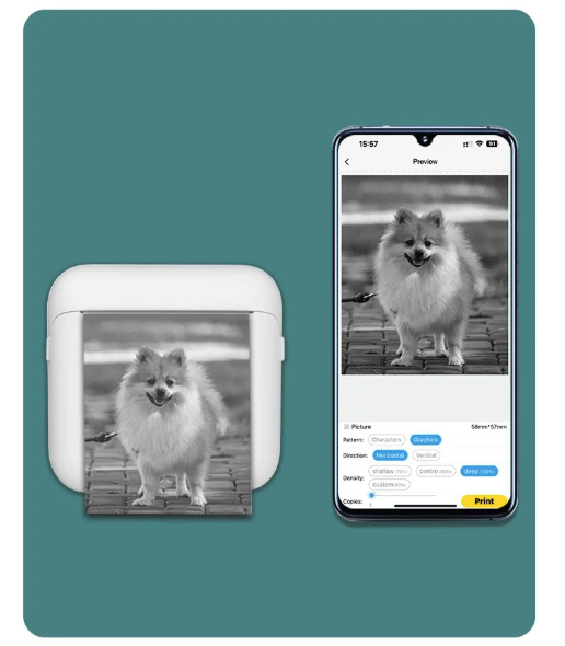 Mini Foto Thermodrucker Mobiler Bluetooth Printer Taschendrucker inkl. Thermopapier (iOS/Android) - Weiss