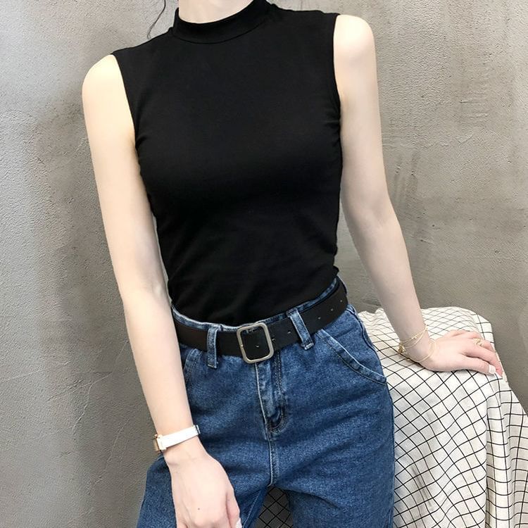 Hevnir - Tanktop met lage hals en effen kleur