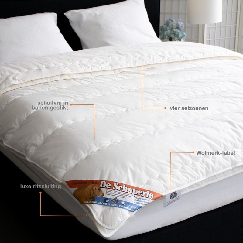 De Schaperie | Luxe 4-Seizoenen 100% IWS Zuiver Scheer wollen Dekbed met Rits | All-Season | 240x220 cm (extra lang)