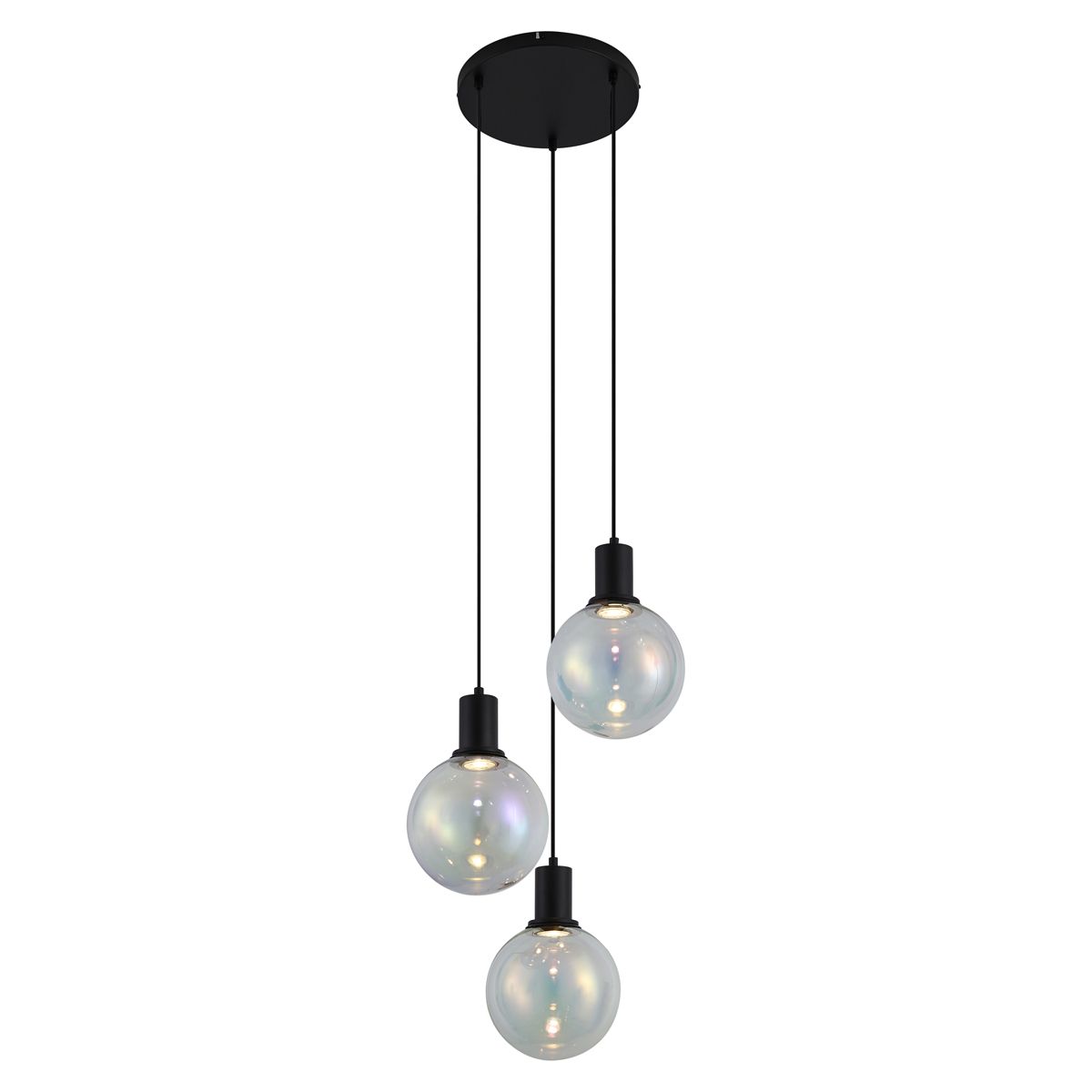 Design hanglamp zwart met regenboog glas rond 3-lichts - Mallon