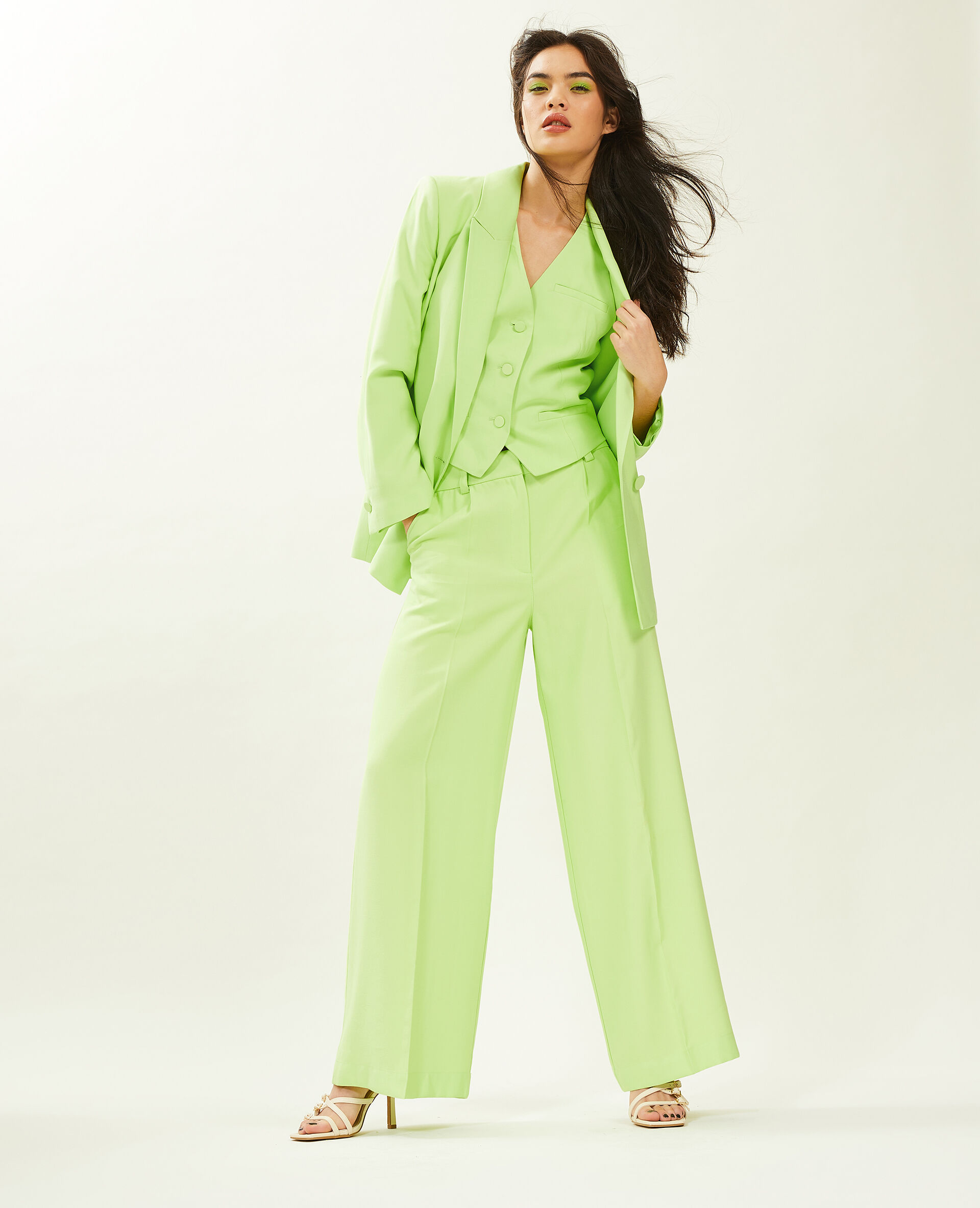 Veste blazer oversize en toile fluide - Vert anis