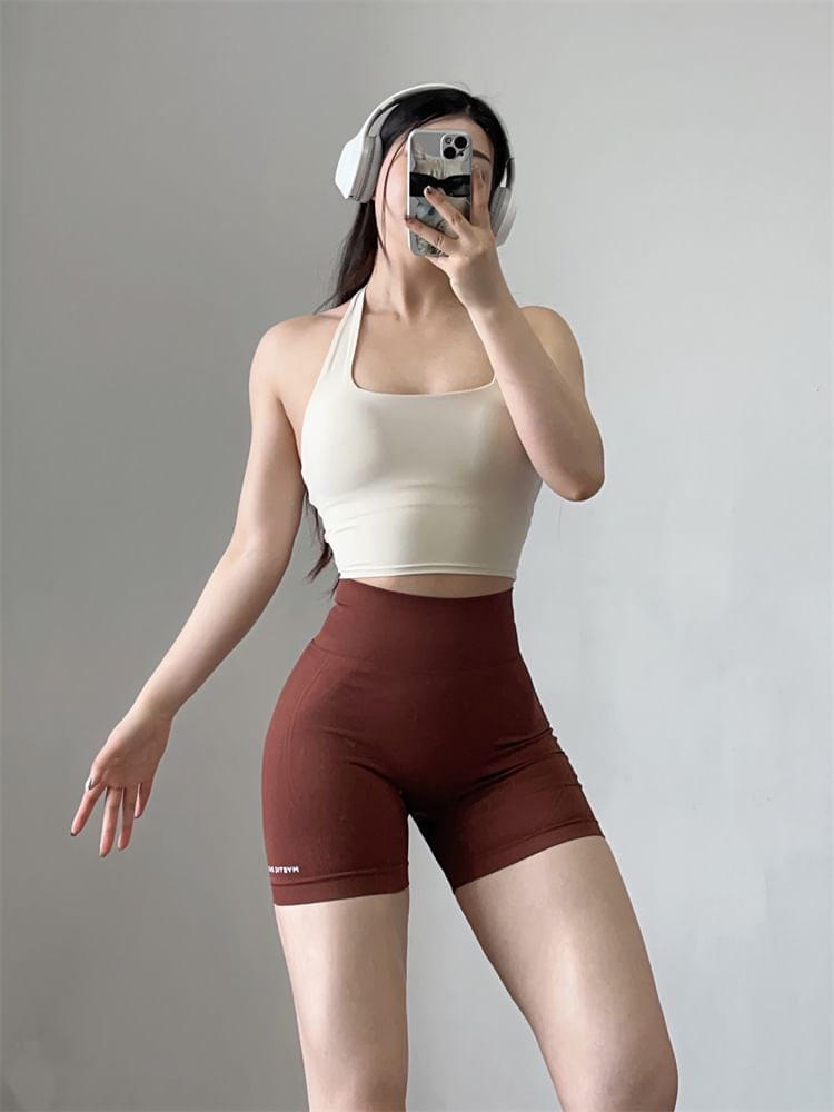 Arigne - Yogashorts met hoge taille en letters