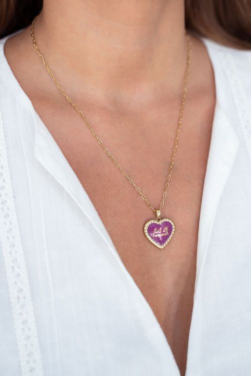 Art schakelketting met fuchsia vintage hart