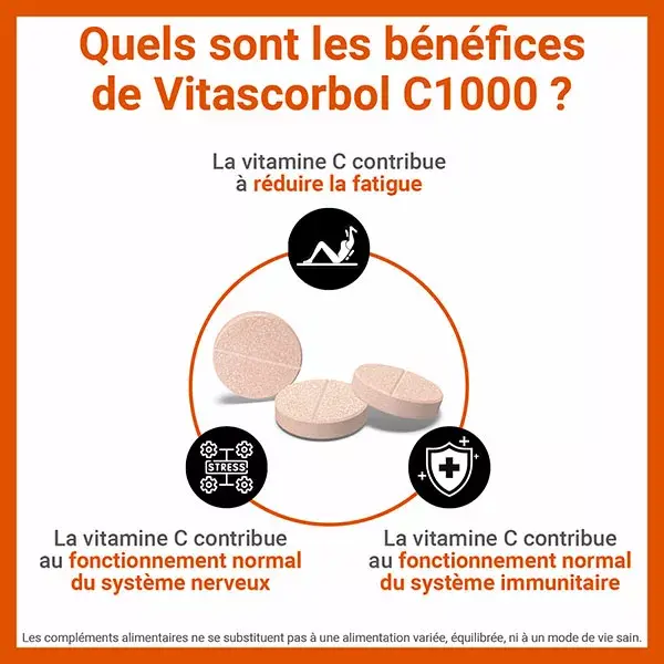 Vitascorbol Vitamine C 1000mg 20 comprimés effervescents