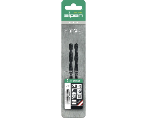 HSS spiraalboor Alpen Ø 3,5 mm DIN 338 RN, 2 stuks