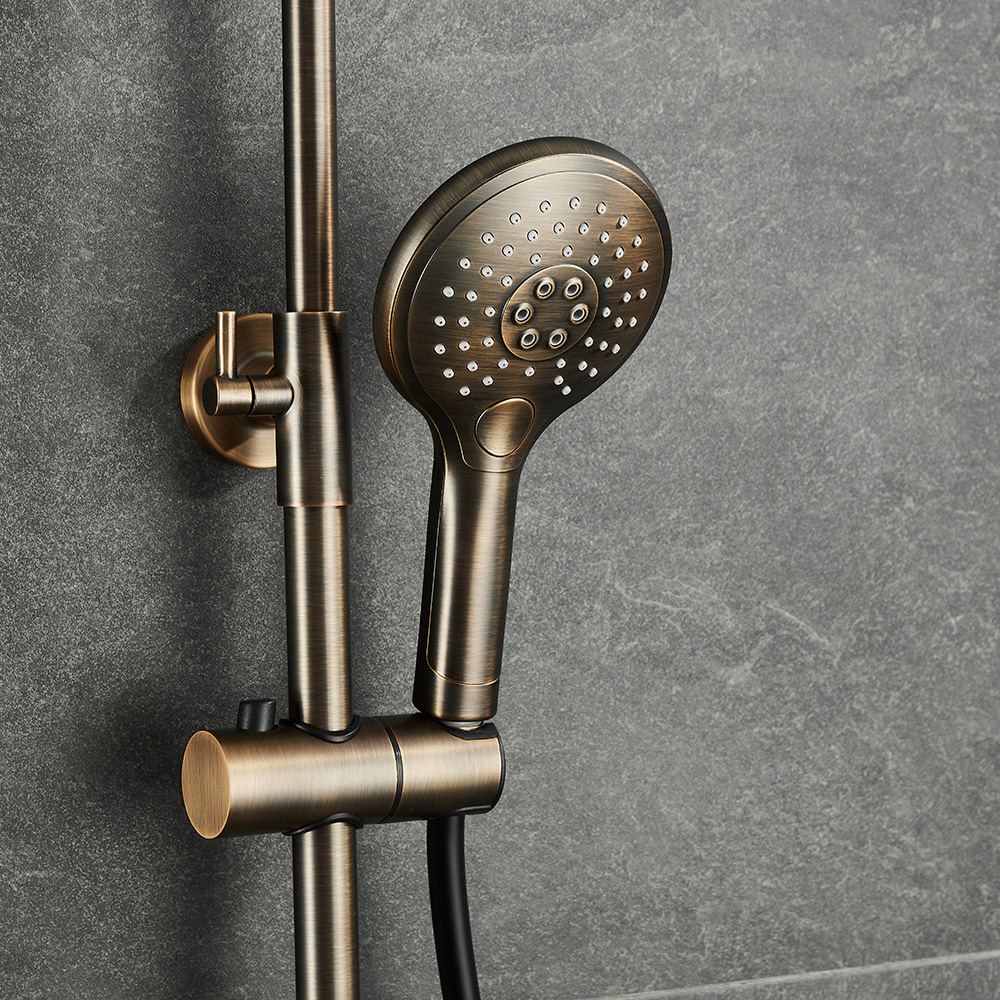 Saniclear Antique Curved inbouw regendouche rond met 30cm hoofddouche, muurarm, 2 standen handdouche en glijstang verouderd messing