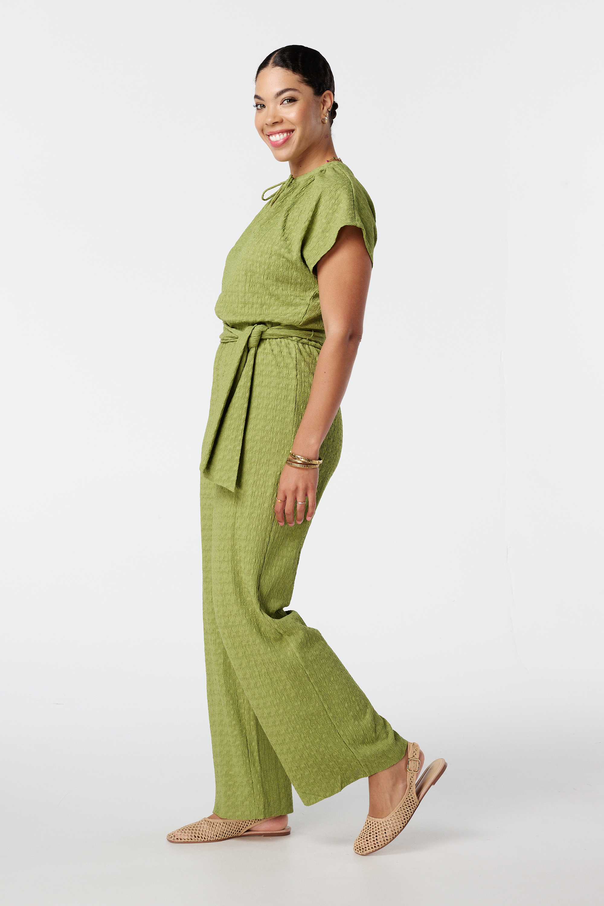 Jumpsuit met wijde pijpen Olijf groen