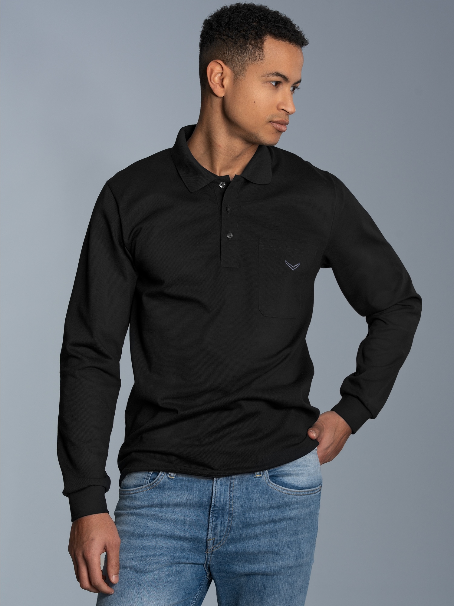 Langarm Poloshirt aus Baumwolle Schwarz