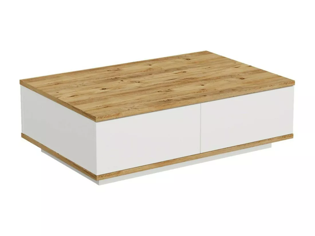 Table basse Marfik, Table basse, Porte-revues pour canapé, Etagère de salon, 90x60h29 cm, Chêne et Blanc