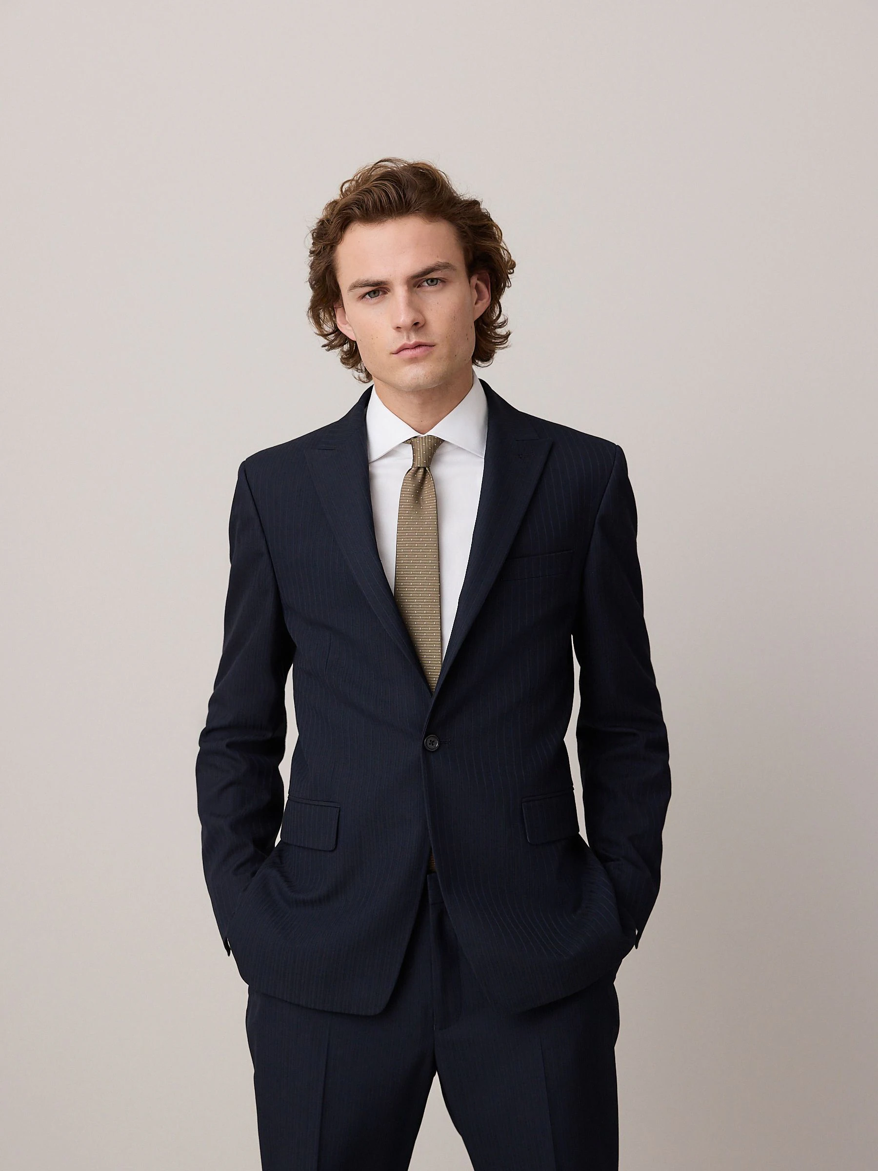 Marineblauw - Gestreept slim-fit colbert