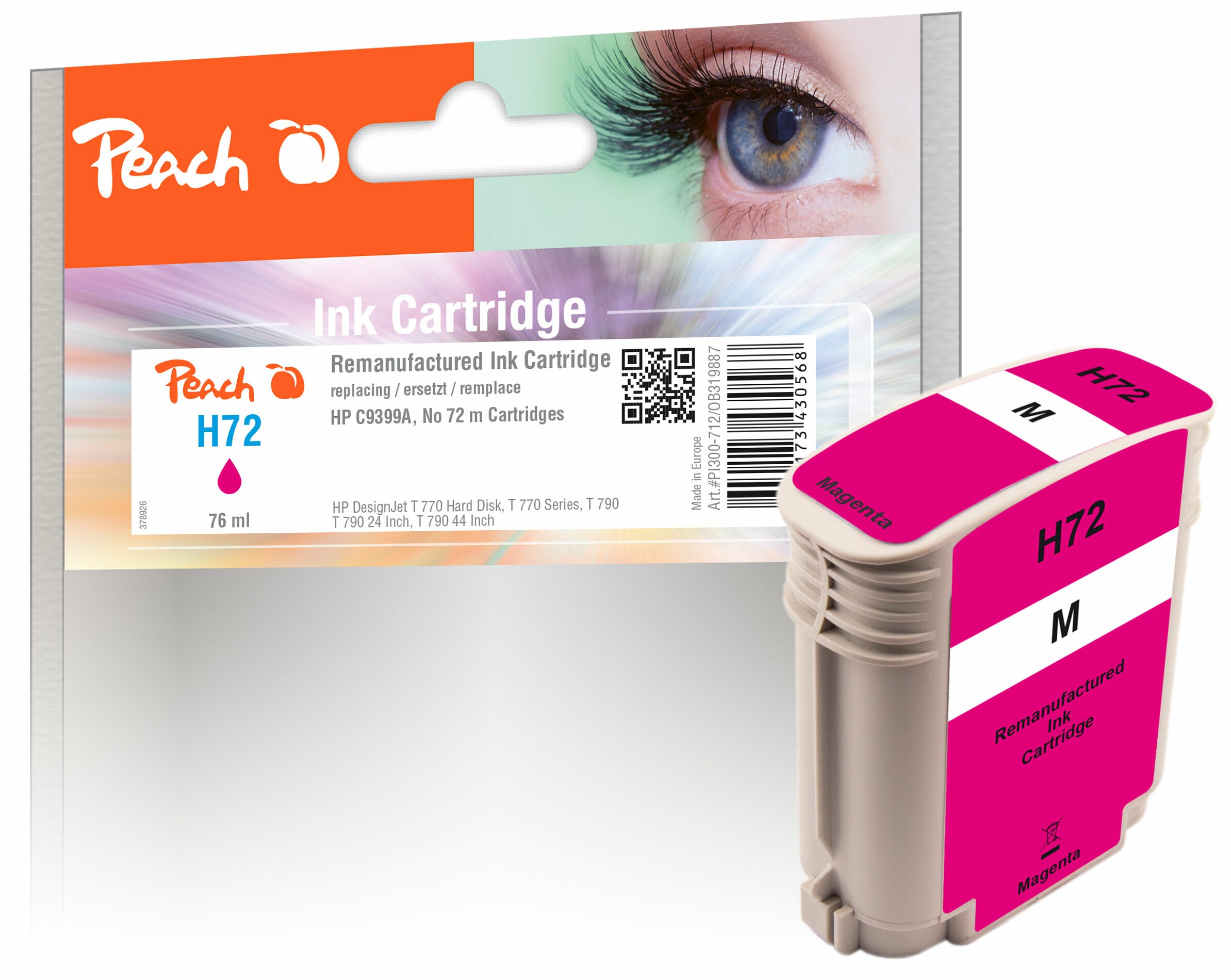 Peach HP 72 M Druckerpatrone ma ersetzt HP No. 72 M, C9399A für z.B. HP DesignJet T 1100 24 Inch, HP DesignJet T 1100 44 Inch, HP DesignJet T 1100 MFP (wiederaufbereitet)