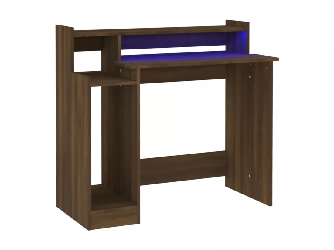 Bureau et lumières LED Chêne brun 97x45x90 cm Bois d'ingénierie
