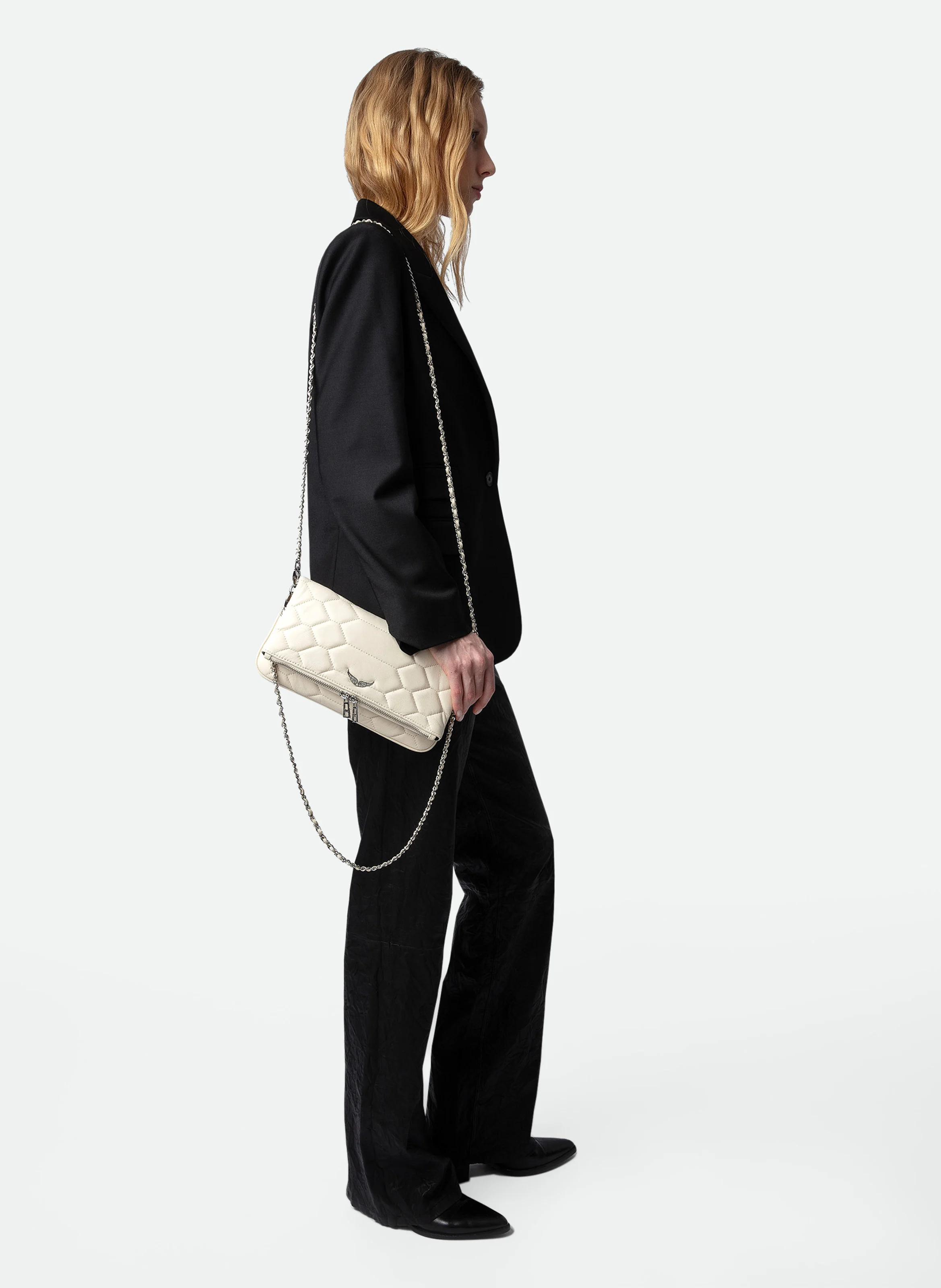 ROCK XL - Pochette en cuir matelassé | Blanc