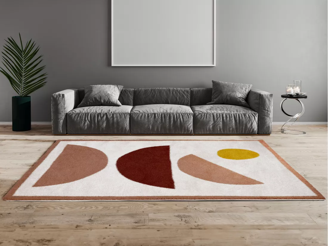 Tapis shaggy design à motifs abstraits - 160 x 230 cm - Crème et rose - MYNIO