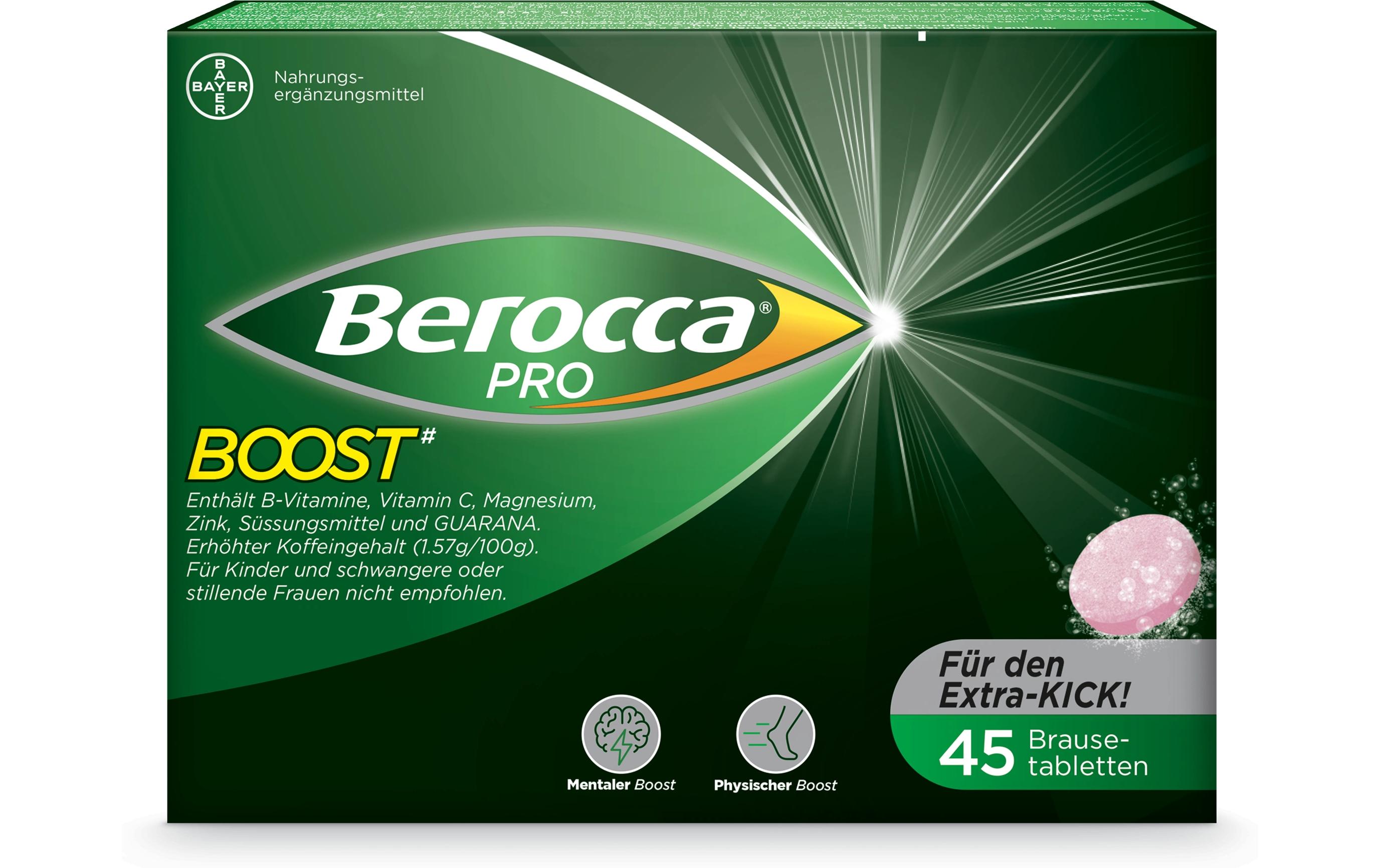 Brausetablette Pro Boost 45 BrausetablettenVegane Nahrungsergänzung mit Koffein und Vitaminen
