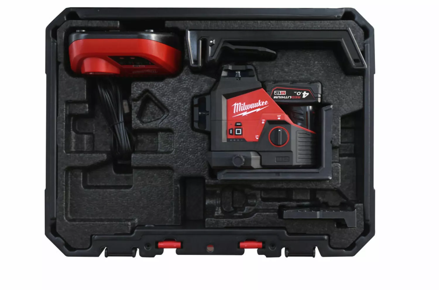 Milwaukee M12 3PL-401C 12V Li-Ion accu kruislijnlaser set (1x 4,0Ah) in koffer - 3 lijnen - Groen - 38m