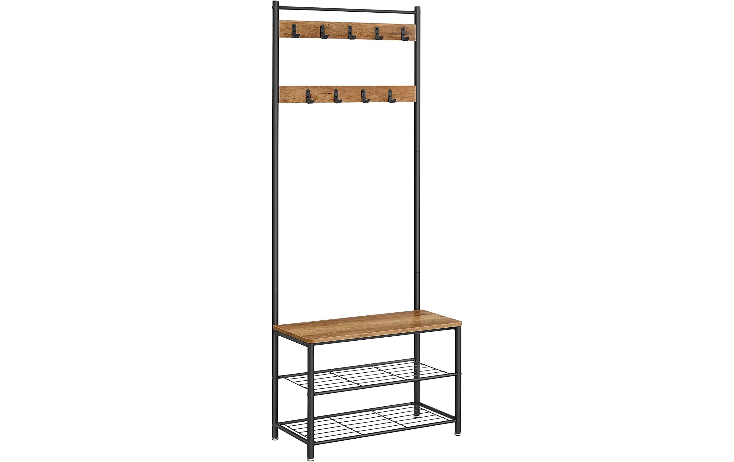 Garderobe mit Schuhregal 32 cm x 175 cm, Braun/SchwarzKleiderständer mit Sitzbank