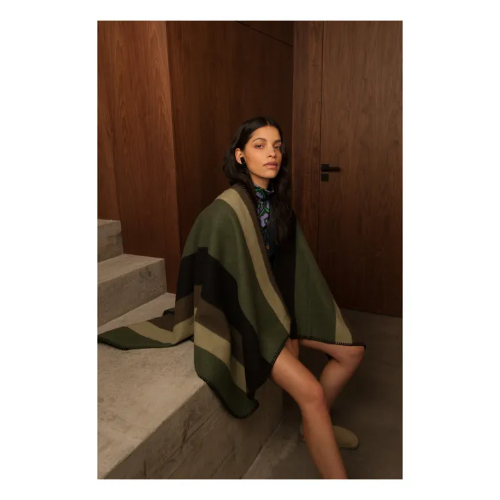 La Méricaine Cape Navajo Laine Recyclée | Vert kaki