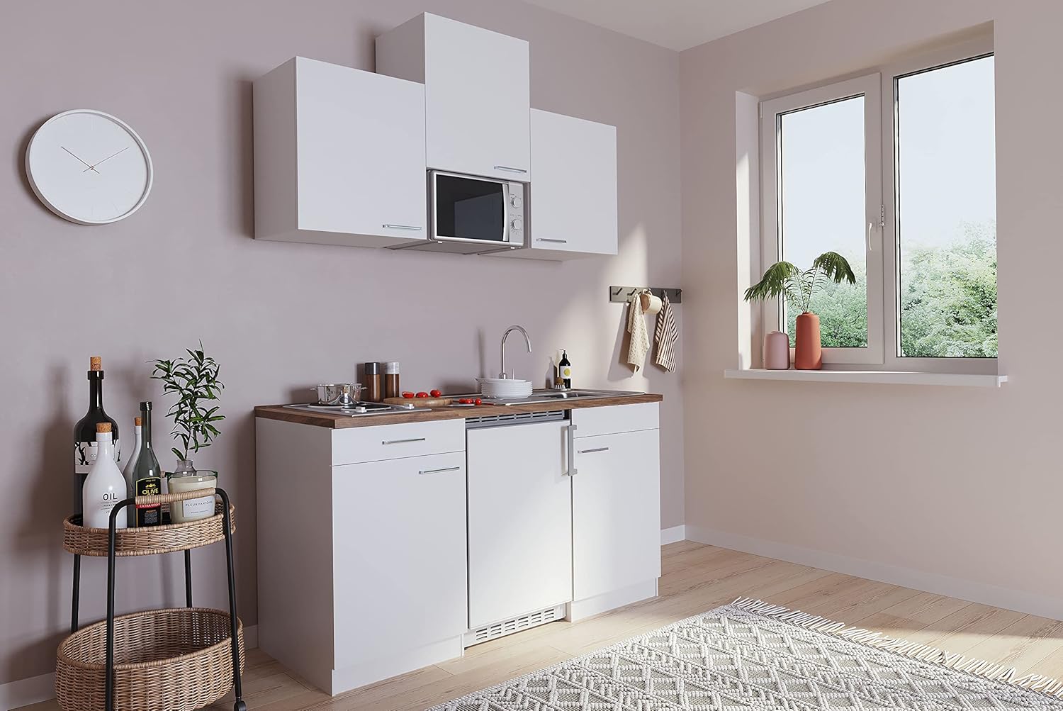 Respekta Küchenzeile Luis KB150WWMI Weiß 150 cm Breite mit Elektrogeräten