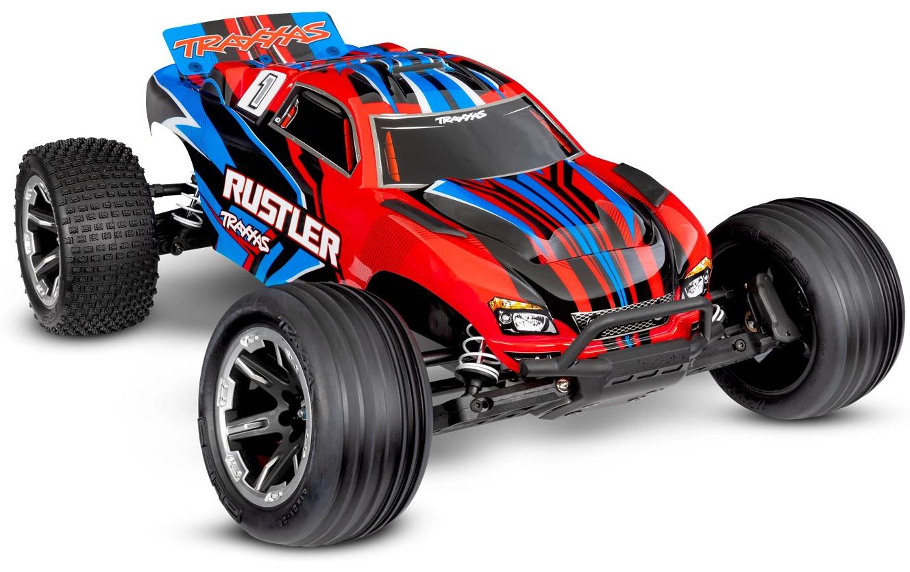 Stadium Truck Rustler HD 2WD Rot, RTR, 1:10<br>2WD-Heckantrieb Truck mit Titan 12-Turn Brushed 550 Motor