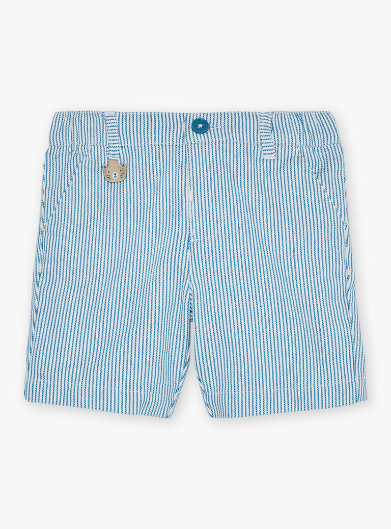 Bermuda à rayures bleu azur et bkanc