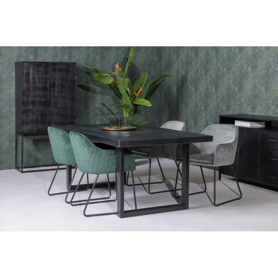 Livingfurn - Eetkamertafel Kala - U-Poten - Mangohout - 200 cm - Zwart