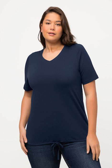 T-Shirt, Saumband, V-Ausschnitt, Halbarm