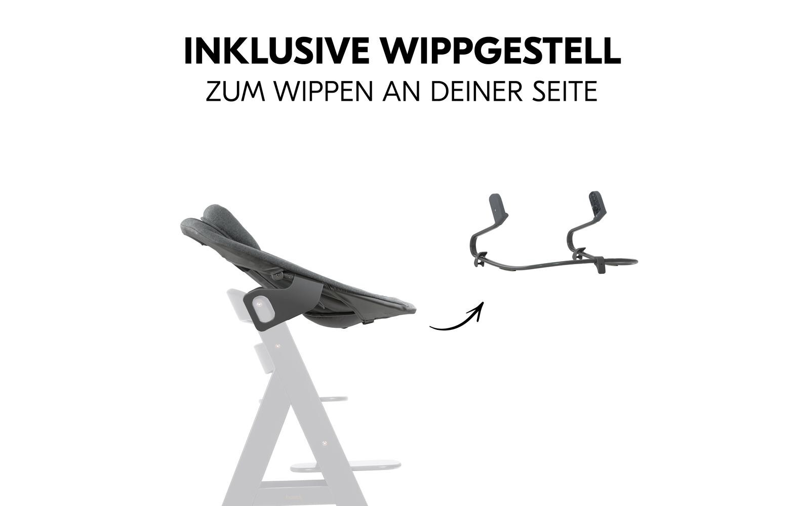 Hochstuhlaufsatz Alpha Bouncer Premium Dark Grey2in1: Babywippe und Aufsatz für Hauck Hochstuhl