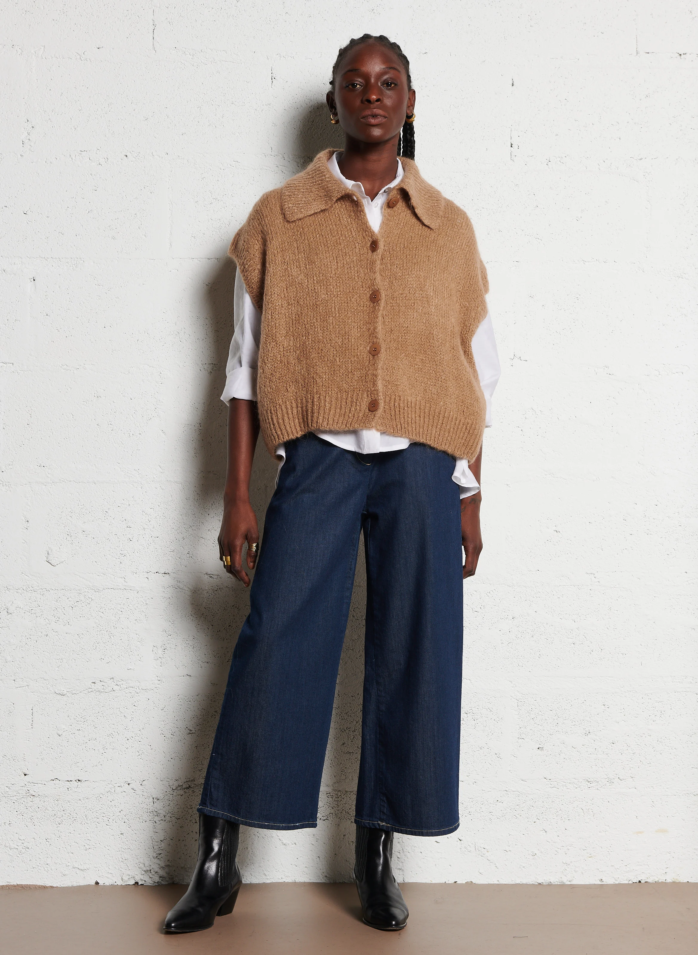Jean large en coton mélangé | Bleu
