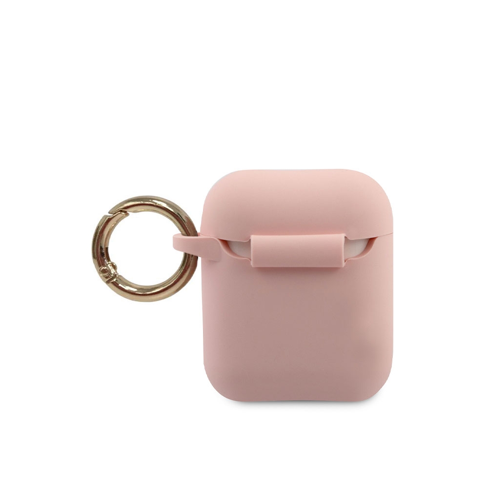 AirPods (1. & 2. Generation) Silikon Schutzhülle Triangles mit Scharnierring (GUACA2LSTLPI) - Rosa / Gold