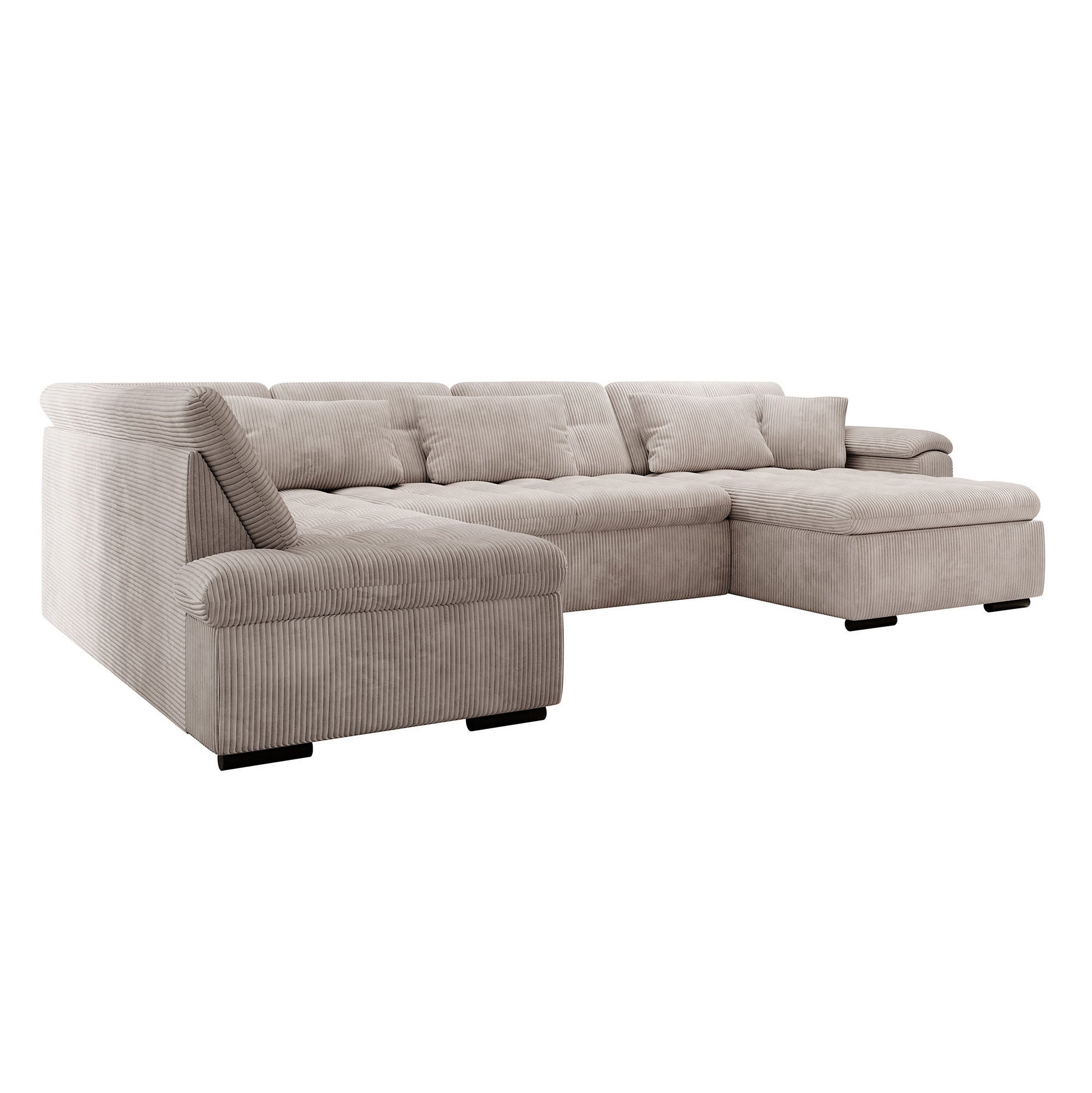 Nicoreta - Hoekbank 5-zits met chaise longue - Ribstof beige - Rechts