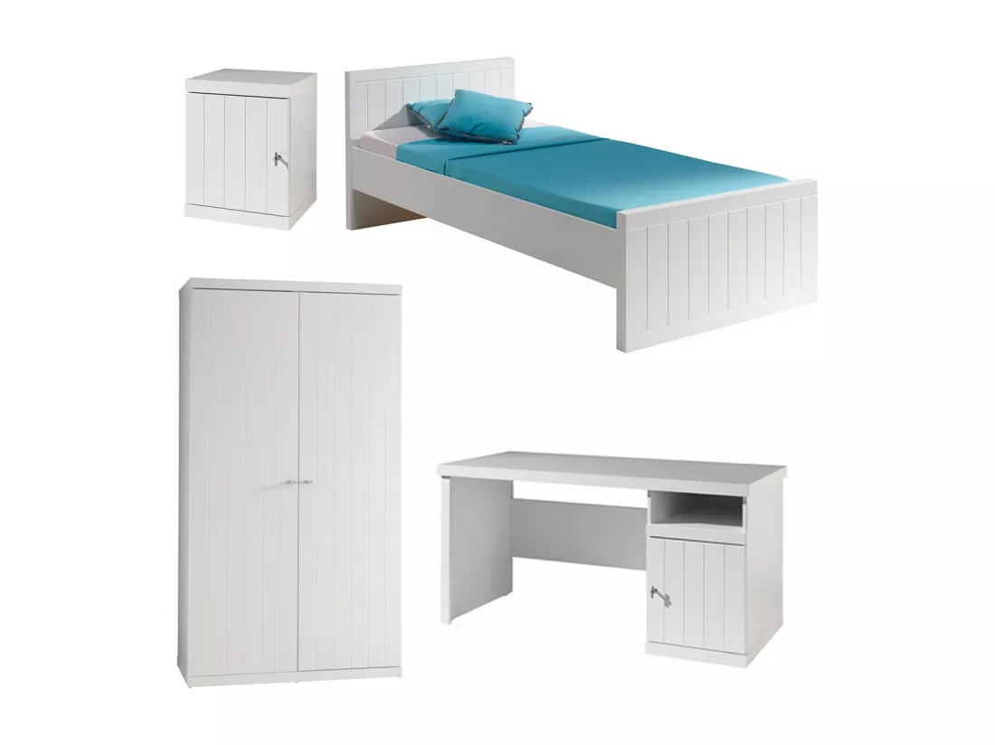 CLEO - Lit 90x200cm + Chevet + Armoire 2 Portes + Bureau