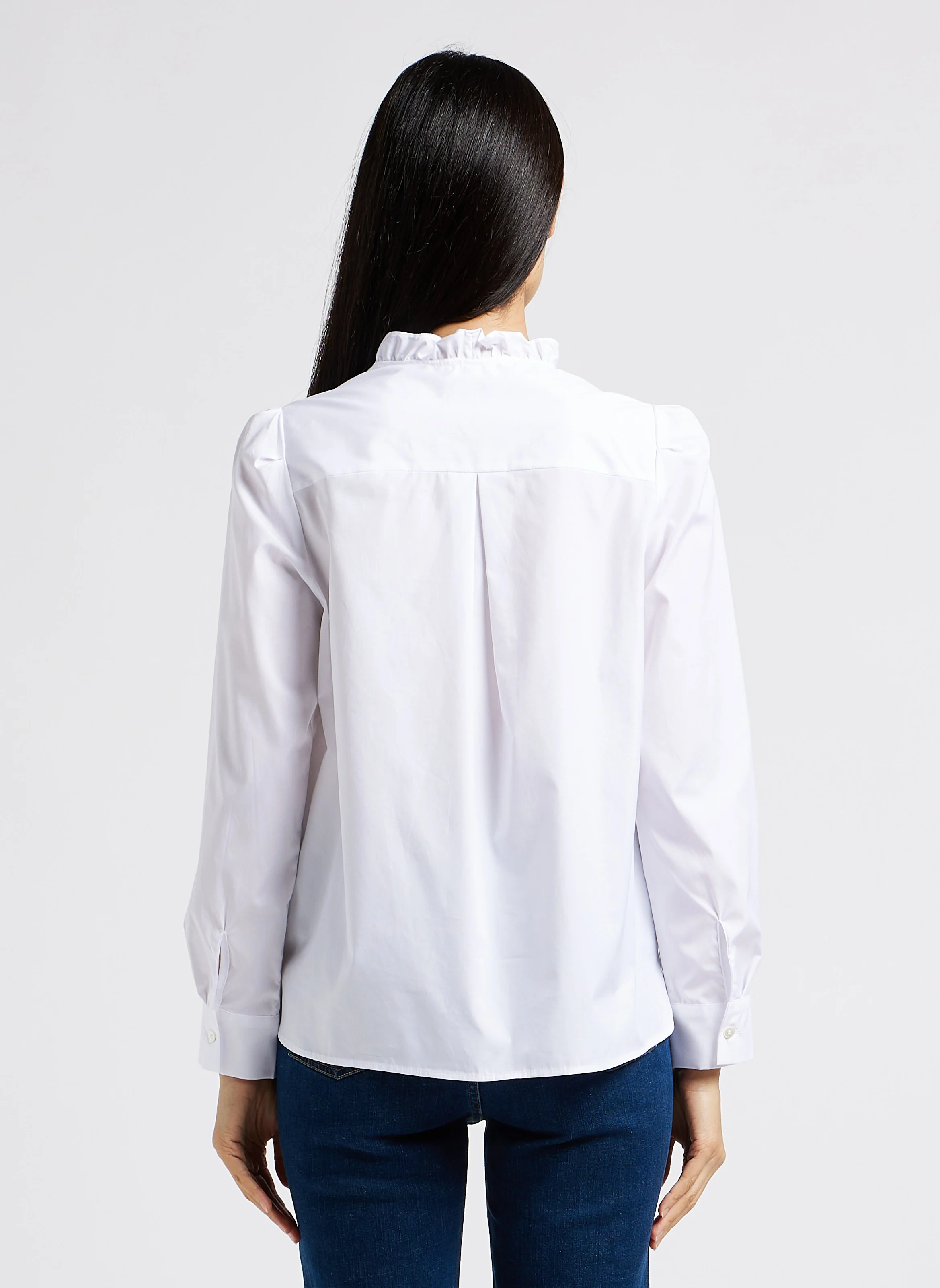 CALLISTO - Chemise droite col V à fronces en coton | Blanc